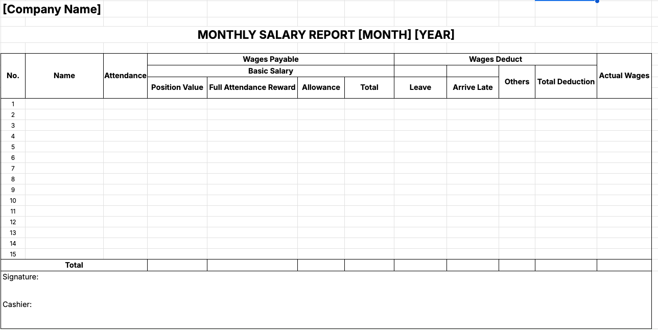 monthly salary template free download